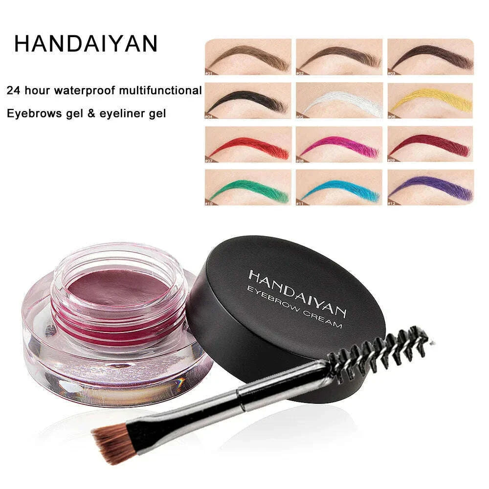 HANDAIYAN 12 Color Waterproof Eyebrow Cream Professional Eyeliner Eyebrow Gel High Brow Tint Black Eye Brow Makeup Tools