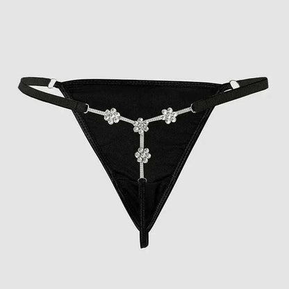 Stonefans Sexy Flower Crystal Thong Bikini Panties Jewelry for Women Stretch Rope Rhinestone Thong Back Panties Body Jewelry
