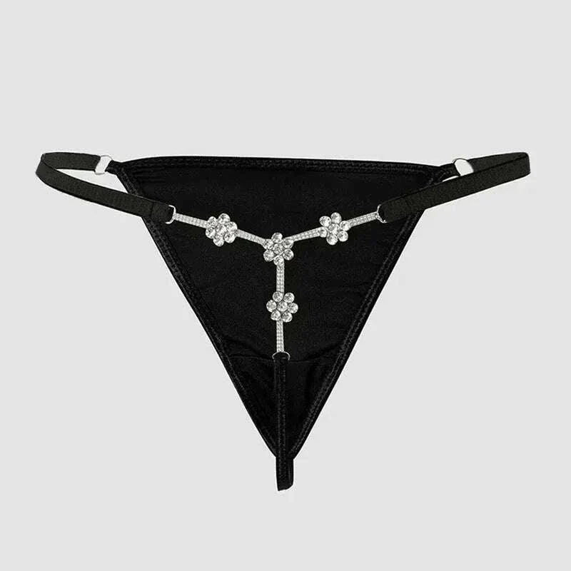 Stonefans Sexy Flower Crystal Thong Bikini Panties Jewelry for Women Stretch Rope Rhinestone Thong Back Panties Body Jewelry