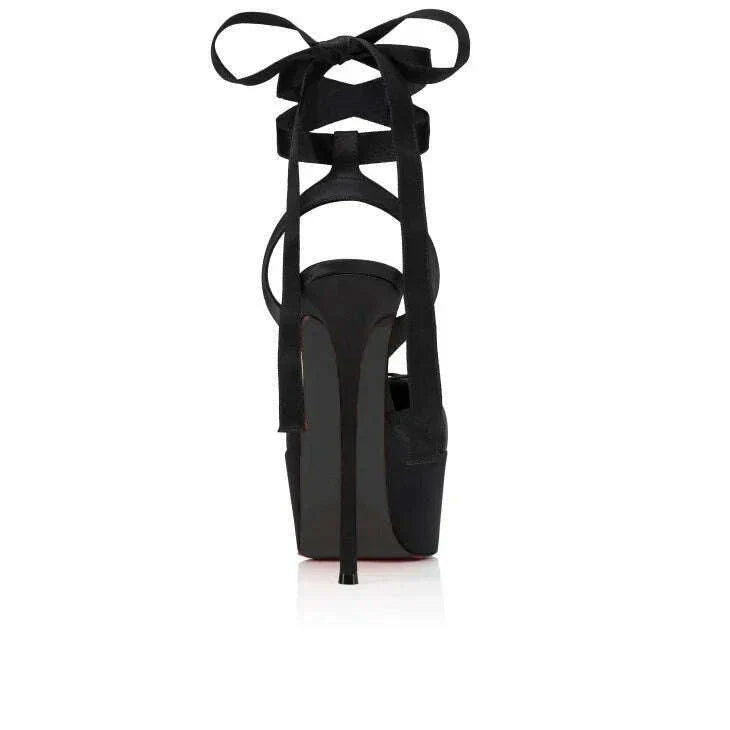 European and American High-heeled Dance Platform Silk Satin Square Bow Sandals  Shoes Women Zapatos Mujer