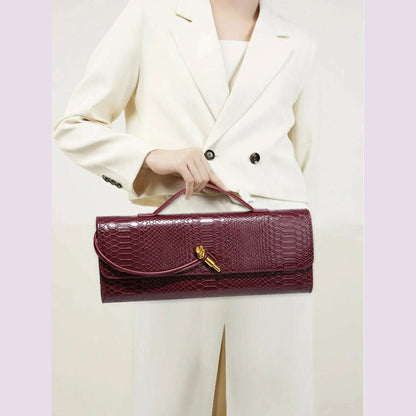 Burgundy bag cherry red envelope wine red envelope upscale new handbag European and American fashion crocodile flip hand organ b