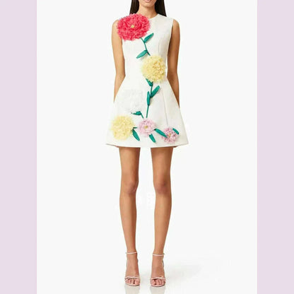 TWOTWINSTYLE hit color spliced appliques slimming dresses for women o neck sleeveless high waist temperament mini dress female