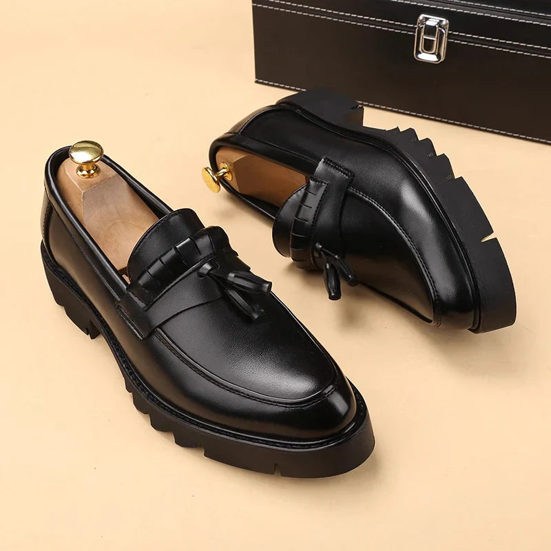 mens casual original leather tassel shoes black stylish platform shoe business wedding dress crocodile pattern footwear zapatos
