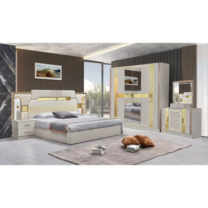 A Wholesale Wooden Frame Double King Size Bed Room Set LED Headboard Modern Home Full Luxury Bedroom Sets Furniture