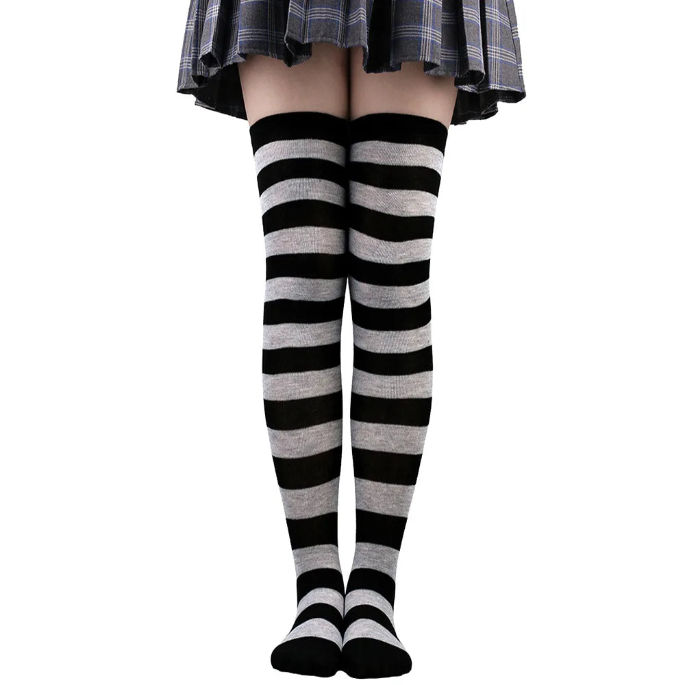 Wide Striped Stockings Women Over Knee High Long Socks Christmas Halloween Cosplay Anime Performance Party Gifts Socks Colorful