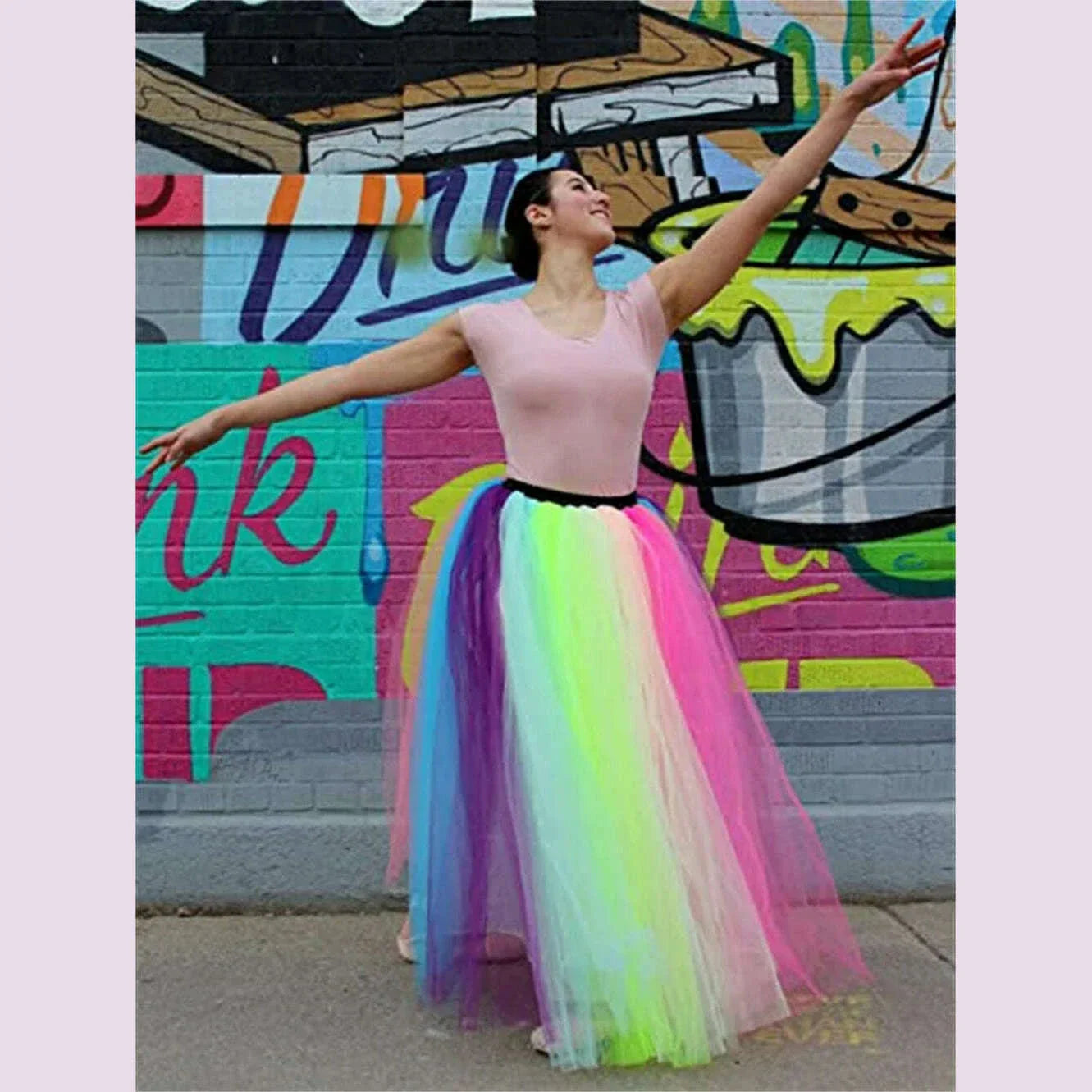 MisShow 2022 Autumn Winter Rainbow Pleated Maxi Tutu Skirt Vintage 6 Layers Elastic High Waist Skirts Long Party Beach Dresses