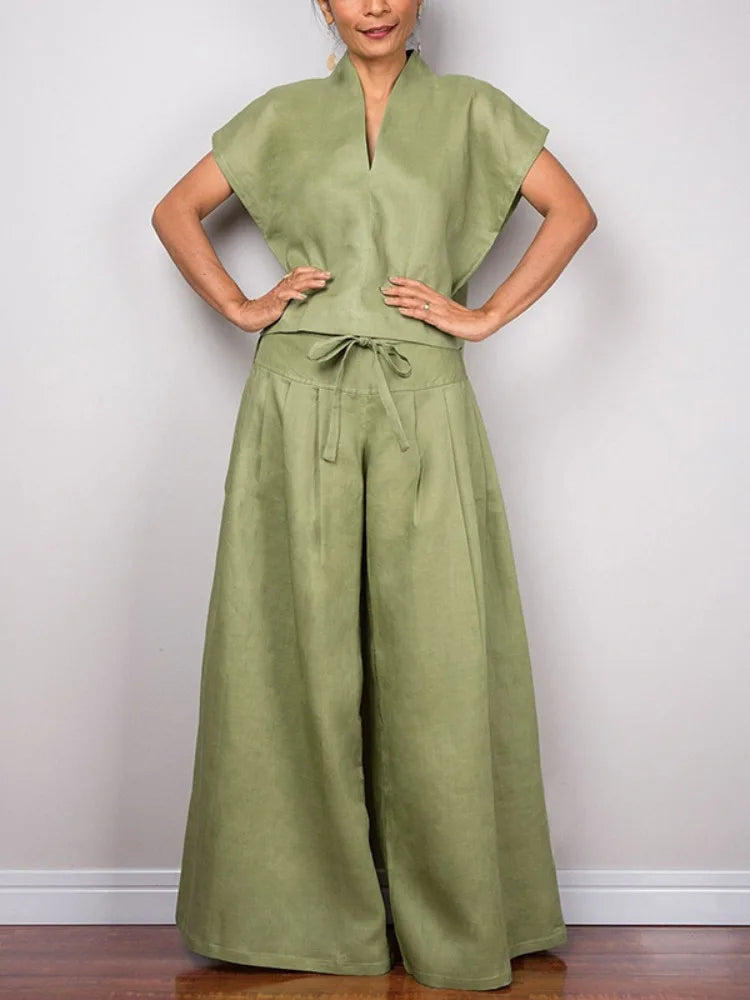 Freeacy Women's Cotton and Linen Casual Pants Elastic High Waist Full Length Wide Leg Trousers 2025 Summer Loose Fit Bottoms