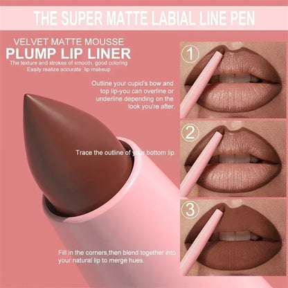 Waterproof Matte Lipliner Pencil Red Contour Tint Lipstick Long Lasting Non-stick Cup Moisturising Lips Makeup 12 Colors