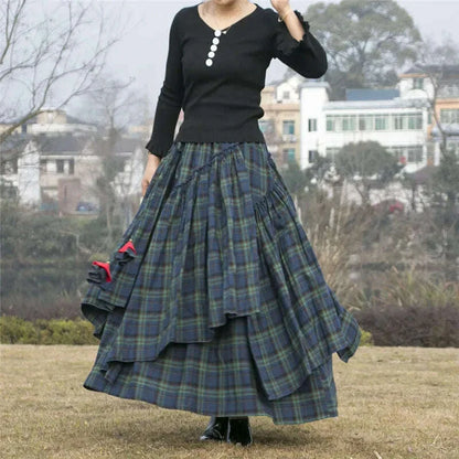 Women&#39;s Skirt 2022 Spring Autumn Winter New Plaid Skirts Elastic Waist A-Line Retro Elegant Swing Skirts Female Dance Clothes