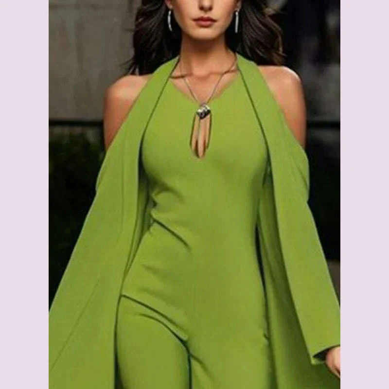 Modigirl 2025 Spring Jumpsuits Woman Elegant Cold Shoulder Batwing Sleeves Summer Green One Pieces Outfit Luxury Casual Jumpsuit