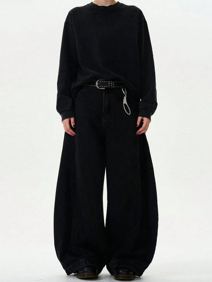 High Streets Summer Men's Jeans New American Wide Leg Curved Knife Denim Pants Loose Solid Color Male Trendy Trousers