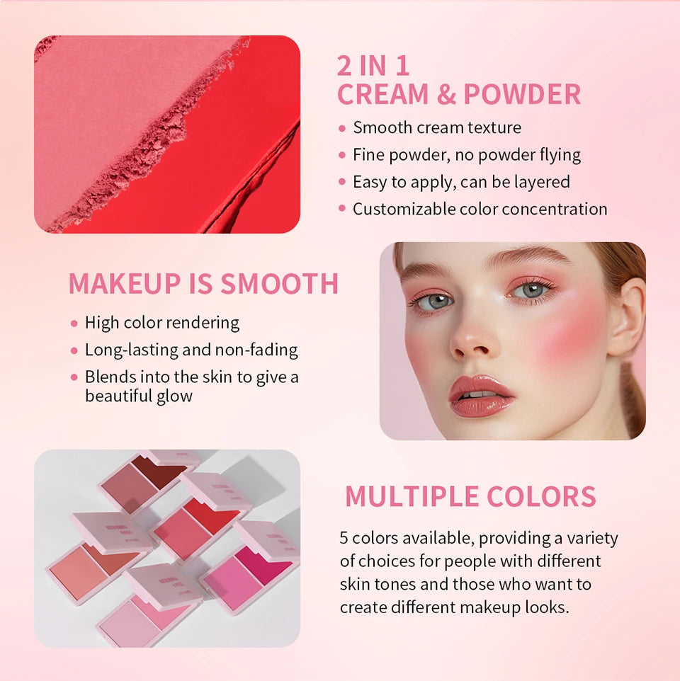 Cream&Powder Blush Palette Natural Long-lasting High Pigment  Blush Makeup Contour Powder Beauty Peach Pink Korean Makeup Blush