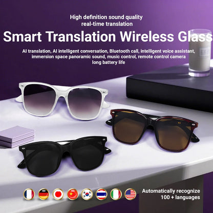 LIGE AI Real-time Translation Smart Wireless Glasses 100+Languages Bluetooth 5.4 UV Production Sunglasses For Meeting Travelling