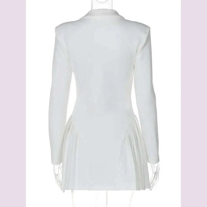 Woman Clothing Long Sleeve Single Breasted Ruffles Blazer Dress 2024 Autumn High Waist Tunics White Party Dresses Black Vestidos