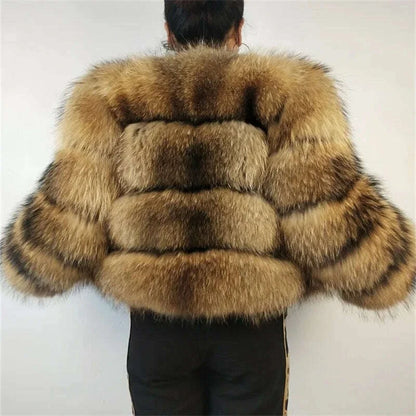 BEIZIRU Real Raccoon Fur Coat Women Winter Long Sleeve Natural Luxury Jackets  Thick  Top