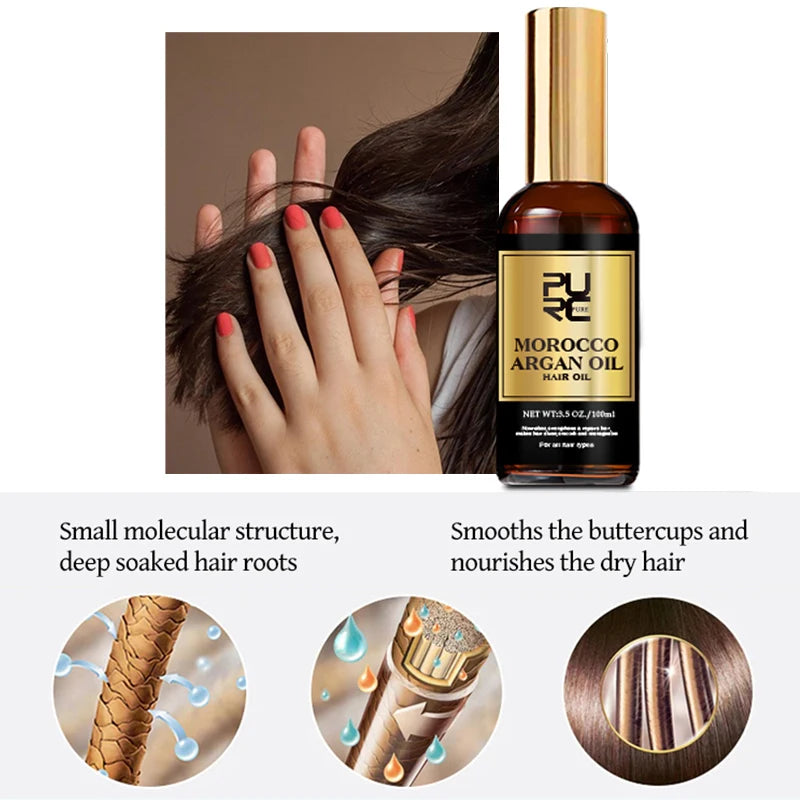 Argan Oil Morocco Hair Serum Natural Hair Oil Organic Nourish Repair Damagd Frizzy Treatment Strengthen Hair Oil Care Serum PURC