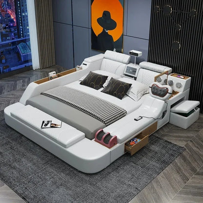 Luxury Smart King Size Bed with Queen Beds, Storage Cabinet, Headboard, and Loft Mattress for California Day Bedroom Furniture