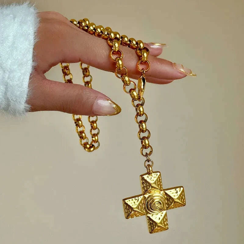 Swirling cross statement necklaces stainless steel necklaces for women vintage chunky stainless steel jewelry non tarnish