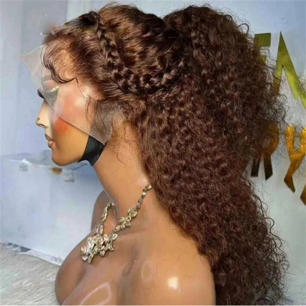 26inch 180density Soft Kinky Curly Wig Brown Lace Front Wig For Women Baby Hair Synthetic Wigs Heat Temperature Glueless