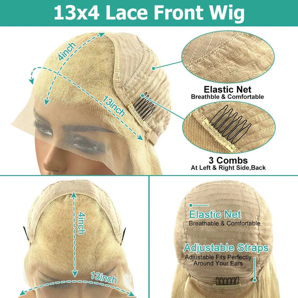 Byluxurious Highlights Gray Gold Blonde Smooth Straight 210% Densitys Brazilian Remy Hair 13x4 Lace Front Transparent Lace Wigs
