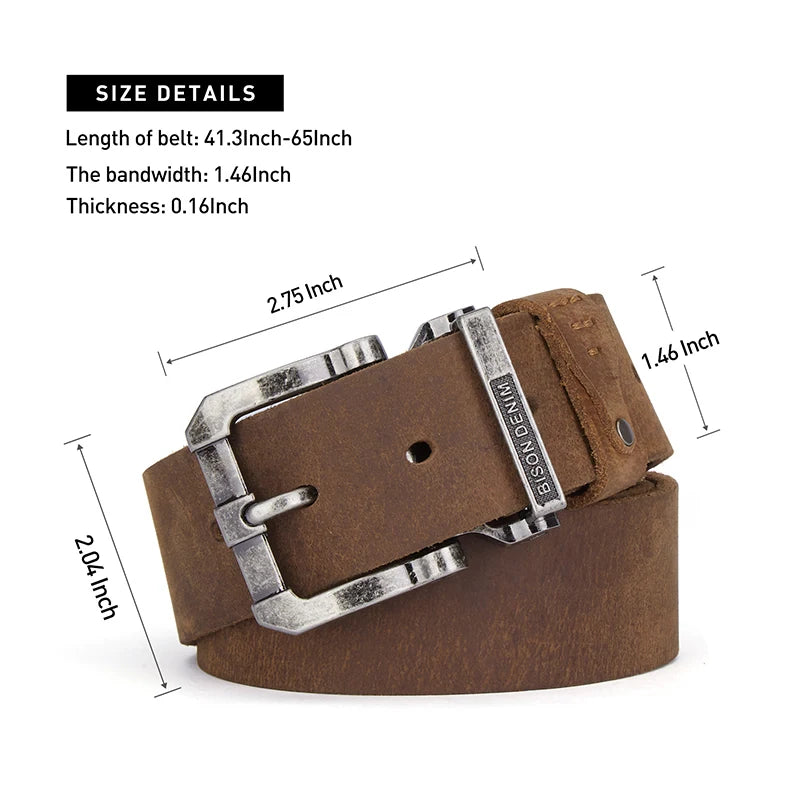 BISON DENIM Genuine Leather Belt For Men High Quality Buckle Jeans Casual Belts Vintage Business Cowboy Waistband Free Shipping