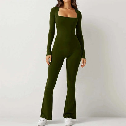New Popular Women Wide Leg Yoga Bodysuit Outfit One Piece Gym Fitness High Quality Sport Long Sleeve Plus Size Jumpsuit