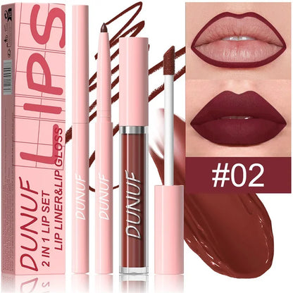 12 Color Matte Lip Liner Pencil Lip Gloss Set Waterproof Lipliner Pen Red Brown High Pigmented Lip Glaze Lips Cosmetics Makeup