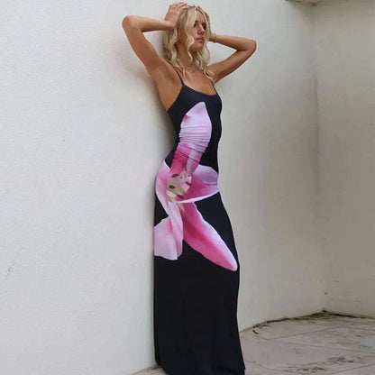 Sexy Maxi Dress For Women Elegant Party Summer Fashion Print Sleeveless Simple Dresses Bodycon Backless Casual Club Strap Dress