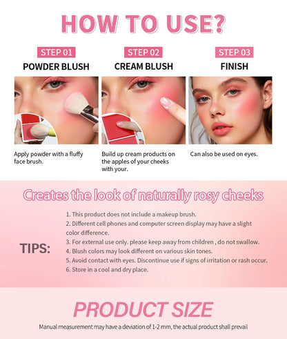 Cream&Powder Blush Palette Natural Long-lasting High Pigment  Blush Makeup Contour Powder Beauty Peach Pink Korean Makeup Blush