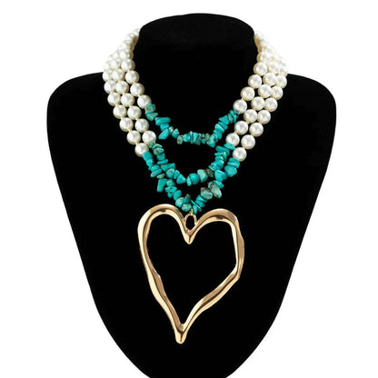 KMVEXO Exaggerated Pearl Bead Chain Necklace for Women Hollow Heart Gothic 2024 New Trendy Choker Neck Jewelry Steampunk Men