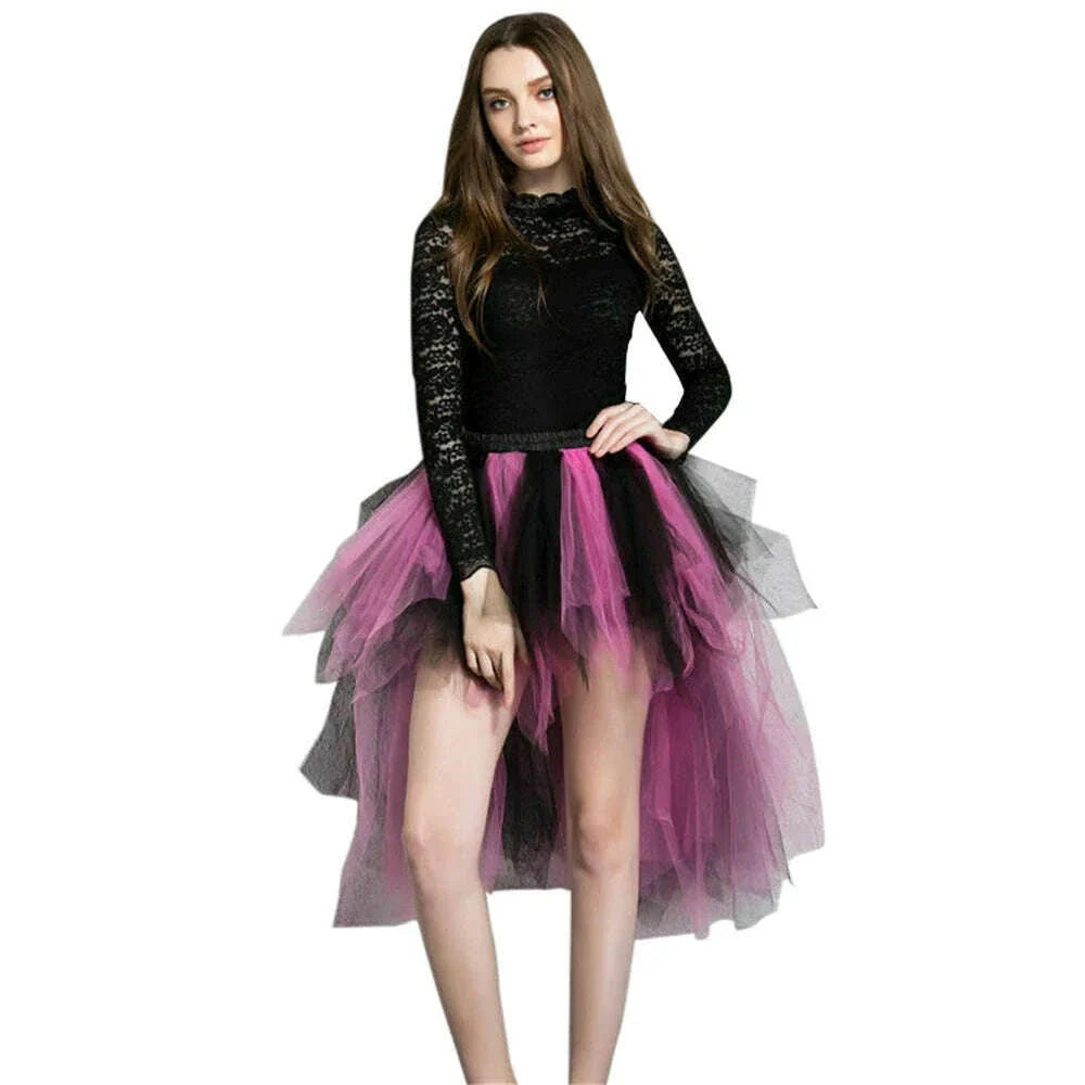 MisShow Rainbow High Low Skirts Tie Dye Tulle Tutu Skirt Bustle Petticoat Clubwear Fancy Dance Carnival Dress