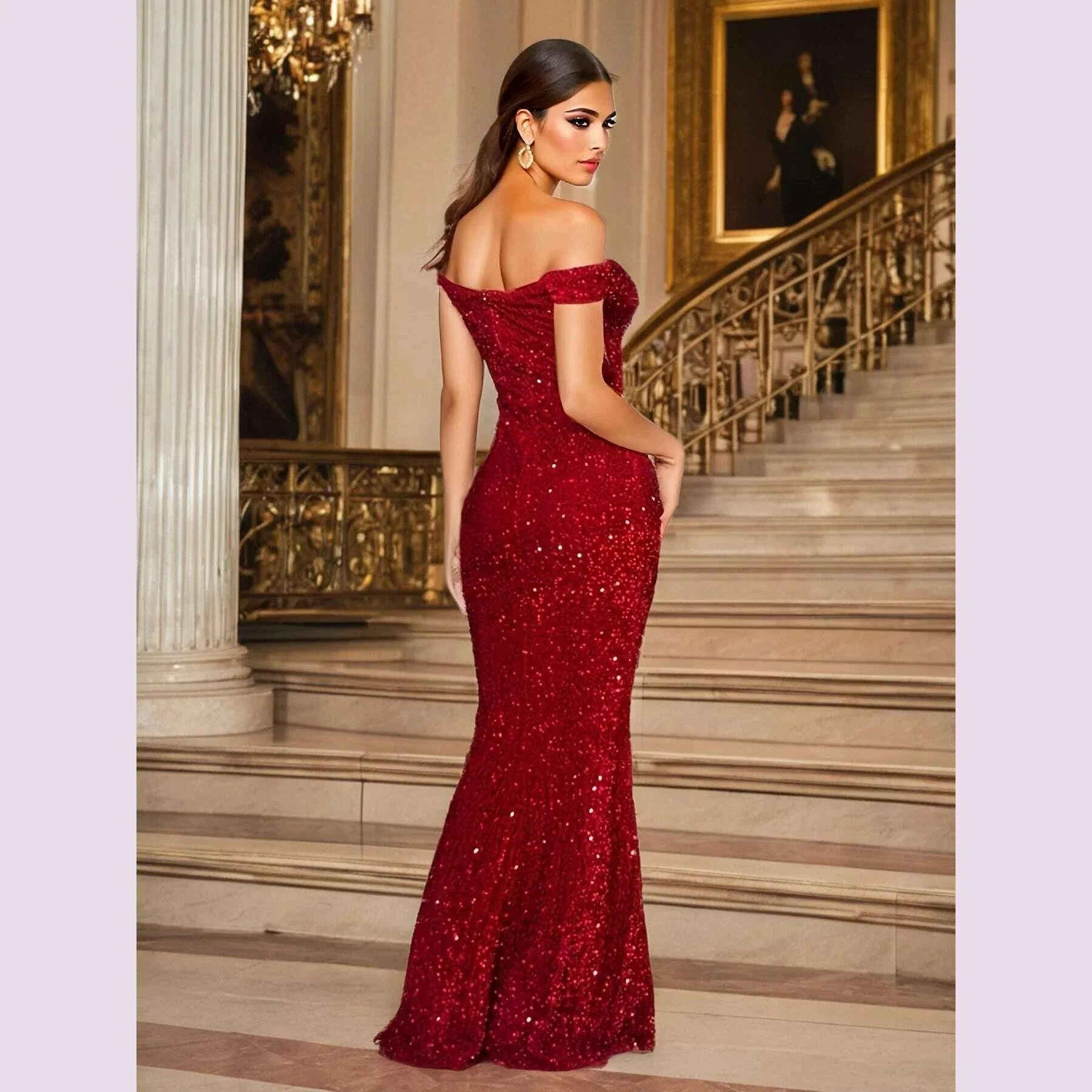 Elegant Sleeveless Slash Neck Evening Slit Women Dress Sequin Backless Off Shoulder Bodycon Home Party Dresses Floor Length