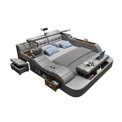 Multi functional intelligent massage tatami leather bed master bedroom double 2m bed wedding bed modern minimalist projector