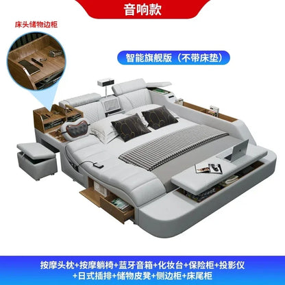 Luxury Smart King Size Bed with Queen Beds, Storage Cabinet, Headboard, and Loft Mattress for California Day Bedroom Furniture