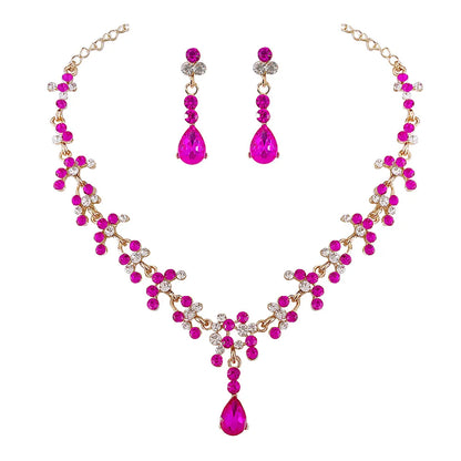 Fashion Crystal Bridal Wedding Jewelry Sets Women Gold Color Rhinestone Necklace Long Earrings Set Dress Accessories Bridesmaids