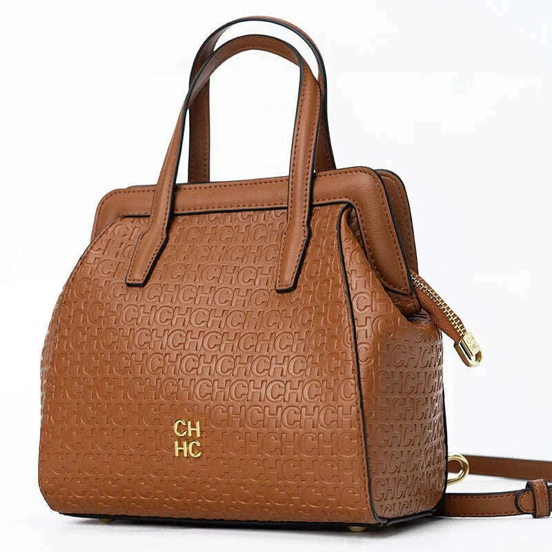 CH Classic Fashion Zipper Design Women's Handbag, Monogram Print, Versatile Solid Color Block Shoulder Bag