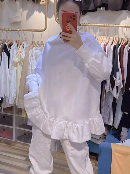 Women Clothing Oversized T Shirts Long Sleeve O-neck White Tees Sweet Ruffles Tops 2025 Ropa Mujer Casual Fashion Y2k Tshirt