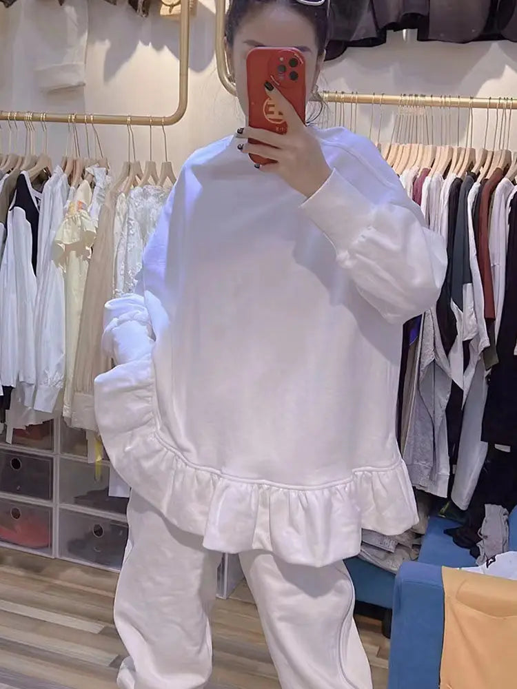 Women Clothing Oversized T Shirts Long Sleeve O-neck White Tees Sweet Ruffles Tops 2025 Ropa Mujer Casual Fashion Y2k Tshirt