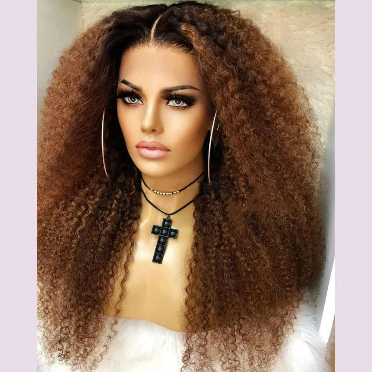 Ombre Honey Blonde Kinky Curly Long 26Inch Soft Lace Front Wig For Black Women Natural Hairline 180 Density Preplucked BabyHair