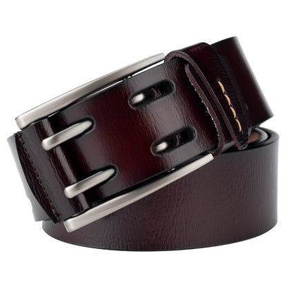 Men's Double Pin Buckle Genuine Leather Belt Casual 4.1cm