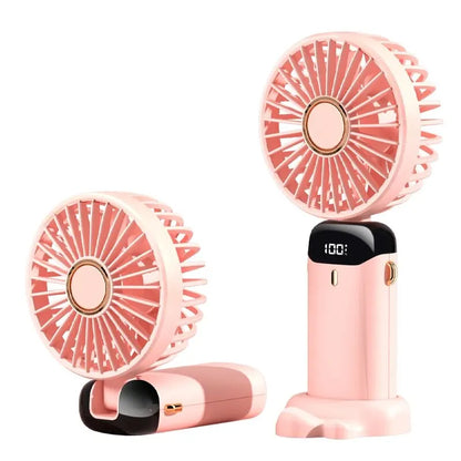 Clearance_USB Handheld Mini Fan Foldable Portable Neck Hanging Fans 5 Speed Rechargeable Fan with Phone Stand and Display Screen