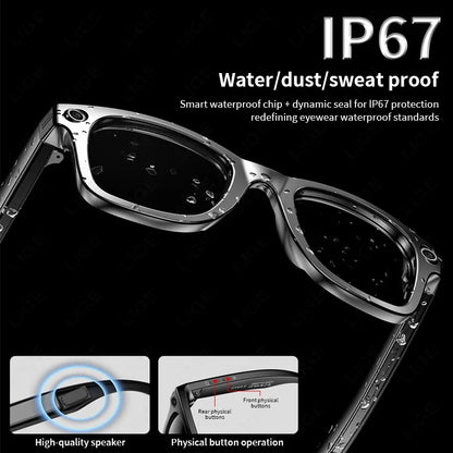 LIGE Smart Glasses 100W Pixel Camera Smart Glasses Camera Bluetooth Call Music Sunglasses AI Voice Assistant Video Sound Record