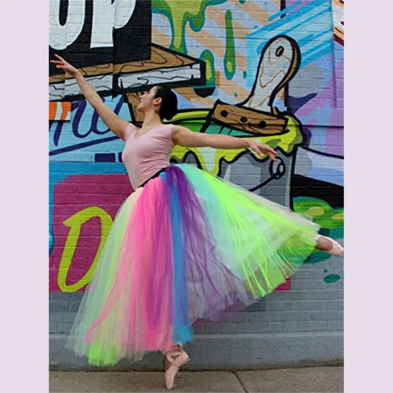 MisShow 2022 Autumn Winter Rainbow Pleated Maxi Tutu Skirt Vintage 6 Layers Elastic High Waist Skirts Long Party Beach Dresses