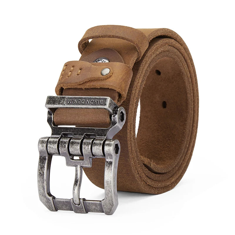BISON DENIM Genuine Leather Belt For Men High Quality Buckle Jeans Casual Belts Vintage Business Cowboy Waistband Free Shipping