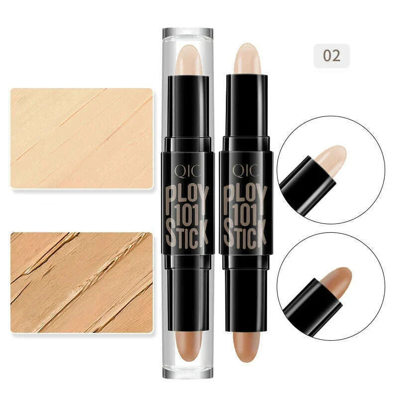 QIC Double-headed Concealer Stick Three-dimensional Repair Volume Brighten Face Highlight Concealer Pen Color Repair Makeup