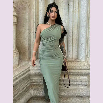 Black Maxi Dress Women Elegant Party Summer Fashion Sexy Split Sleeveless Backless Dress Off Shoulder Streetwear Club Slim Dress