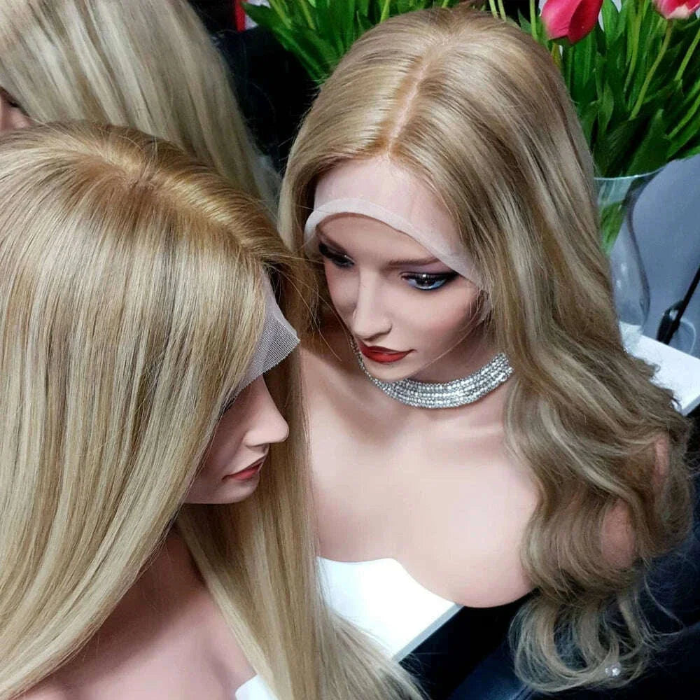 Byluxurious Highlights Gray Gold Blonde Smooth Straight 210% Densitys Brazilian Remy Hair 13x4 Lace Front Transparent Lace Wigs