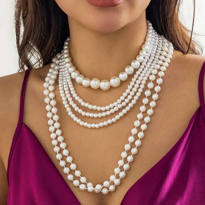 Elegant Multilayer Imitation Pearl Tassel Chain Necklace Women Wedding Bridal Creative Beads Choker Y2K Jewelry Wed Accessories