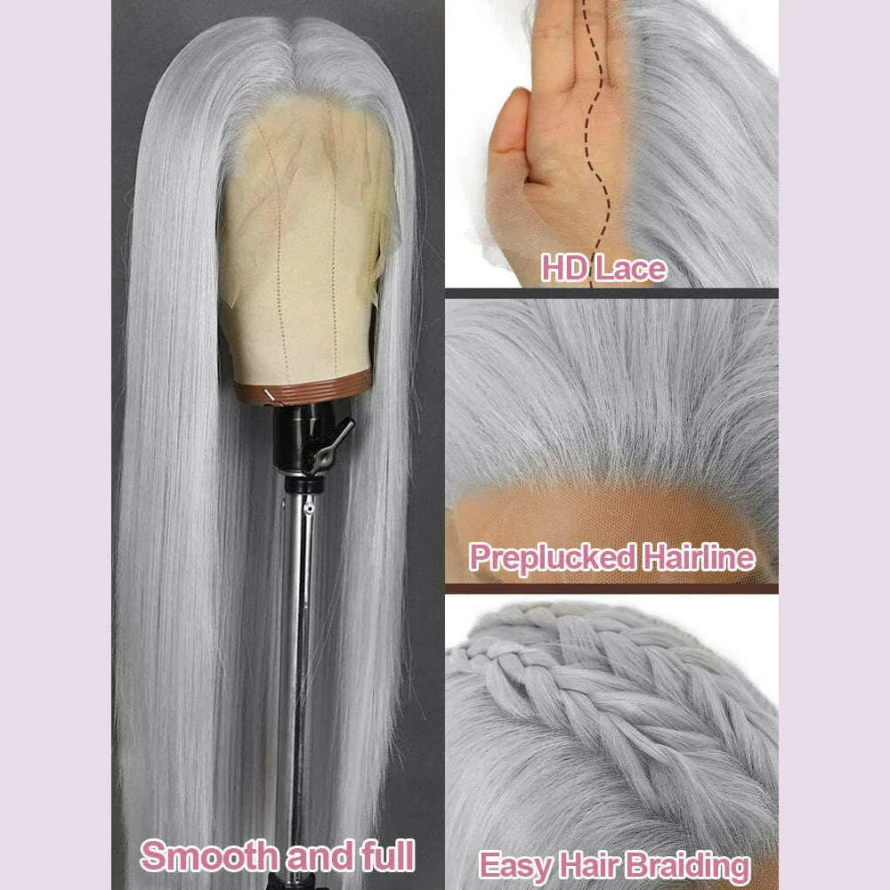 Silver Grey Straight Wigs Human Hair Vietnamese 220% Density 13x6 HD Lace Frontal Colored Wig 38 Pre Plucked With Baby Hairline
