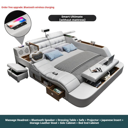 Modern Aesthetic Double Bed Multifonction Storage Salon King Double Bed Luxury Smart Lit Intelligent Multifonctions Furniture
